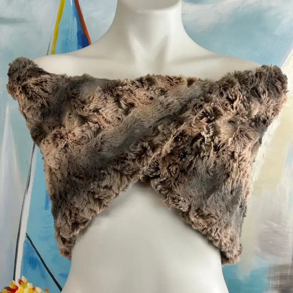 Peace & Pearls Faux fur gray-peach- brown infinity scarf and shoulder wrap NWOT